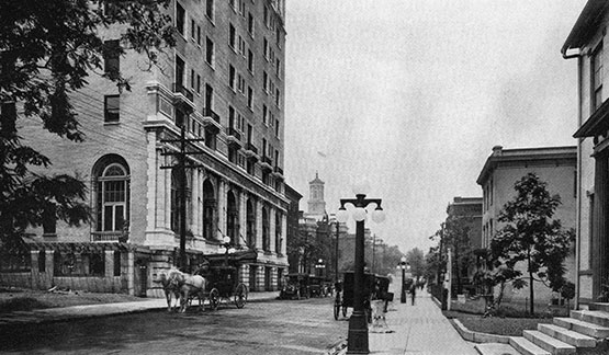 Historical Image of Exterior with Street View Circa 1914, The Hermitage Hotel, 1910, Member of Historic Hotels of America, in Nashville, Tennessee.