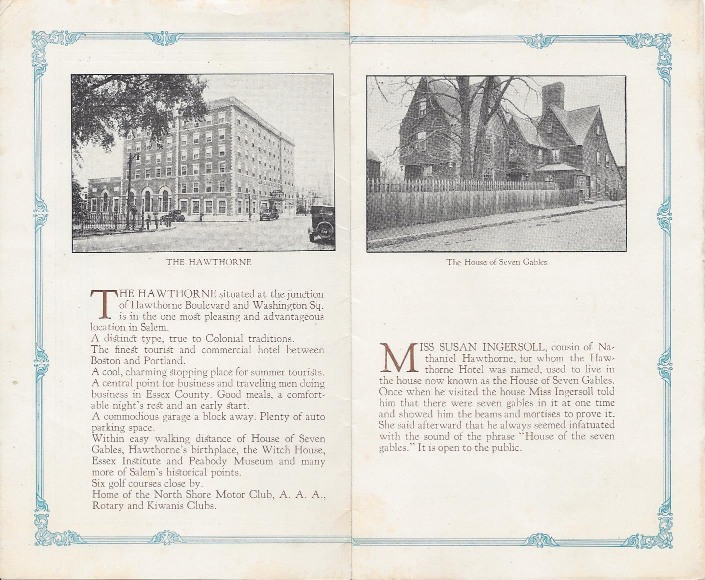 Historical Image of Original Hawthorne Brochure, Page Two, a member of Historic Hotels of America since 1991, located in Salem, Massachusetts