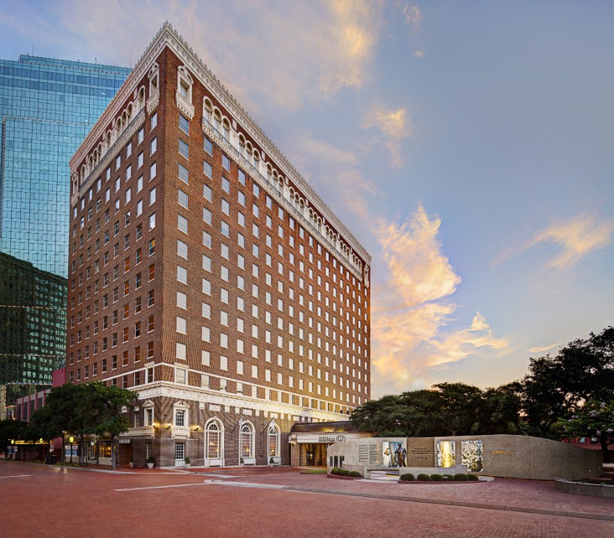 Image of hotel exterior at night Hilton Fort Worth, 1921, Member of Historic Hotels of America, in Fort Worth, Texas, Overview