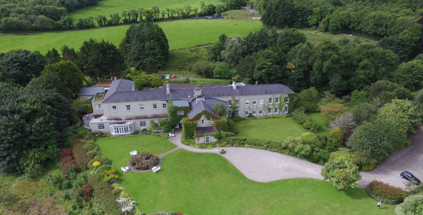 Aerial Image of Hotel Exterior & Garden, Gregans Castle Hotel, Ballyvaughan, Ireland, 1800s , Member of Historic Hotels Worldwide, Overview Video