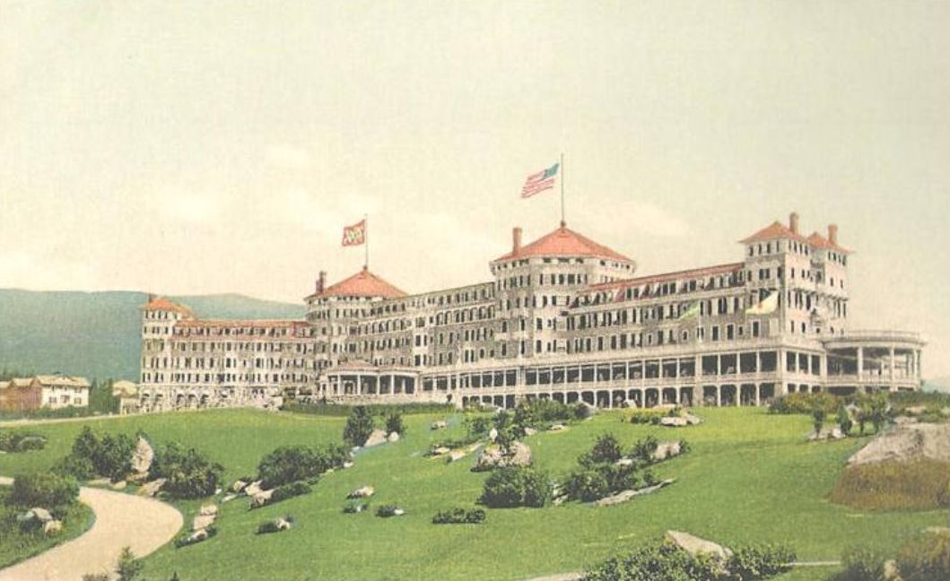 Historical Drawing of Exterior, Omni Mount Washington Resort, 1902 Member of Historic Hotels of America, in Bretton Woods, New Hampshire.