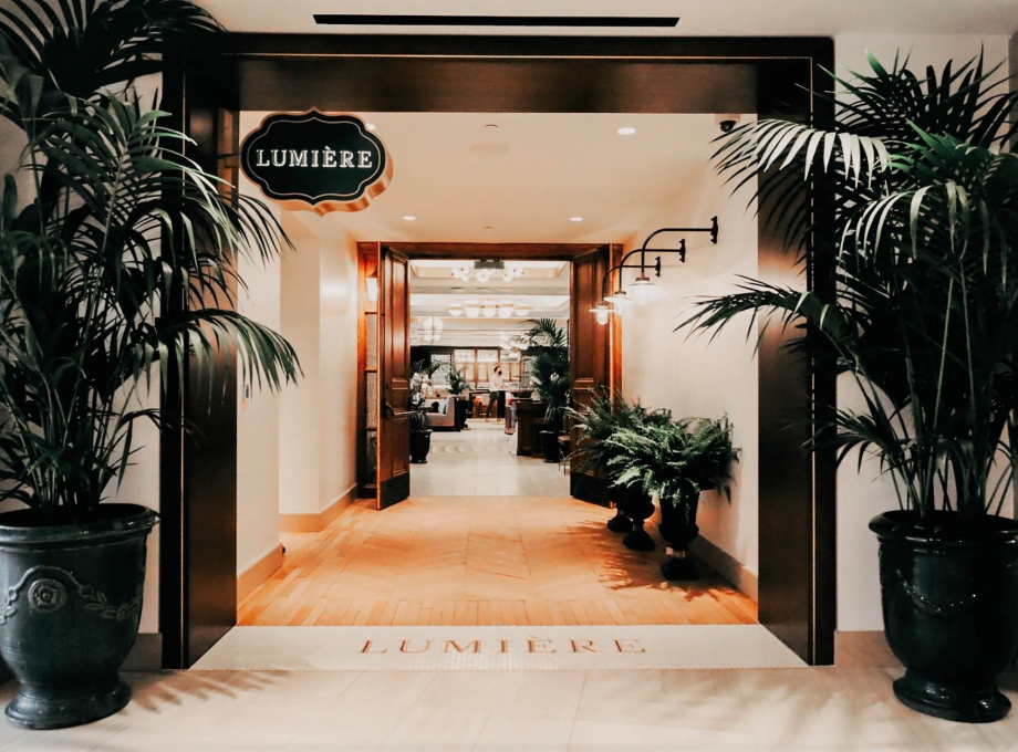 Image of the Entrance to Lumiere Brasserie at Fairmont Century Plaza, in Los Angeles, California, opened in 1961 and a member of Historic Hotels of America since 2022.