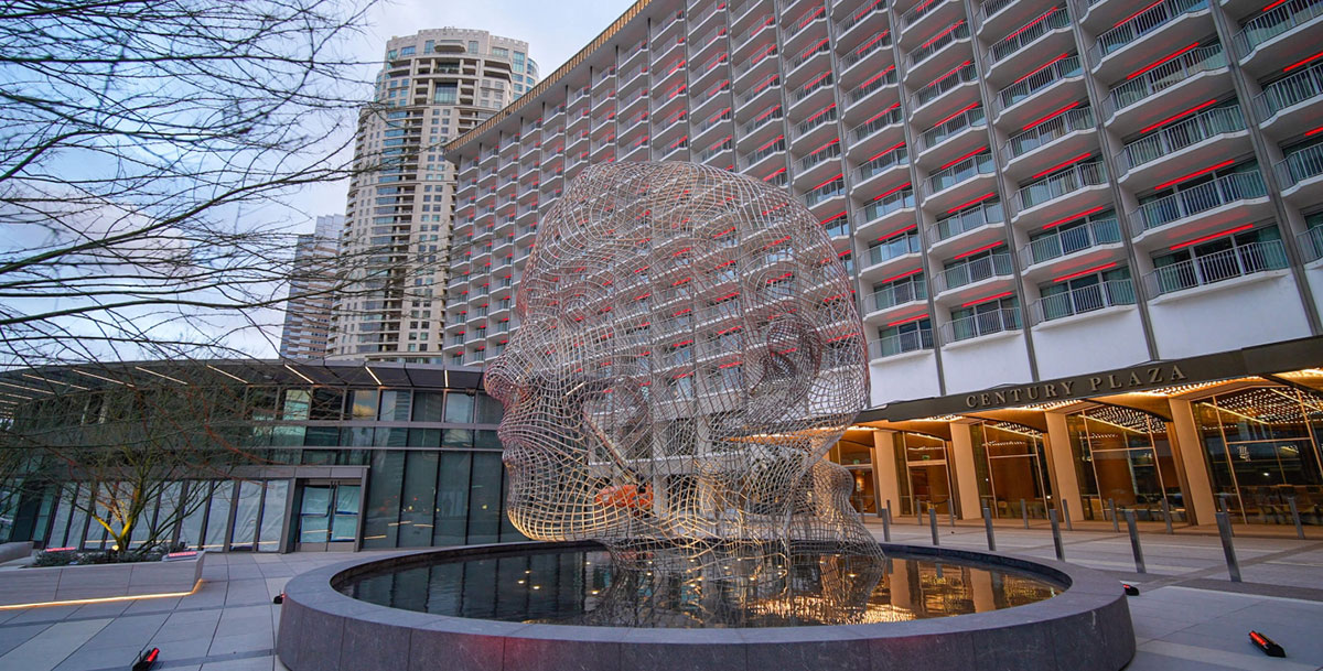 Image of Laura, an original piece of artwork located outside the hotel entrance, at Fairmont Century Plaza, in Los Angeles, California, opened in 1961 and a member of Historic Hotels of America since 2022.