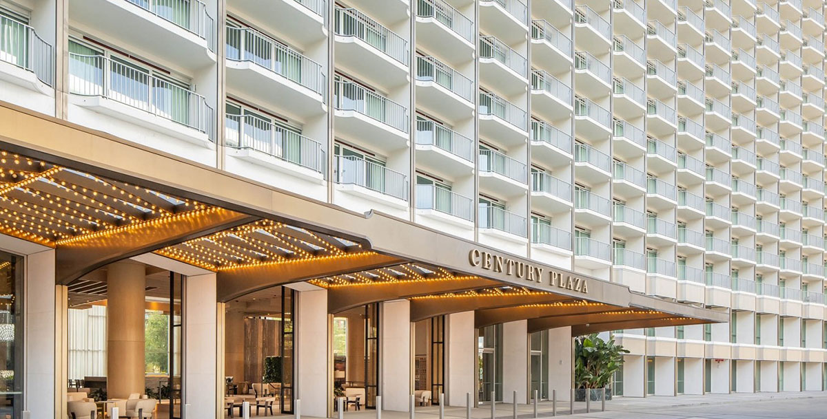 Image of Front Entrance at Fairmont Century Plaza, in Los Angeles, California, opened in 1961 and a member of Historic Hotels of America since 2022.