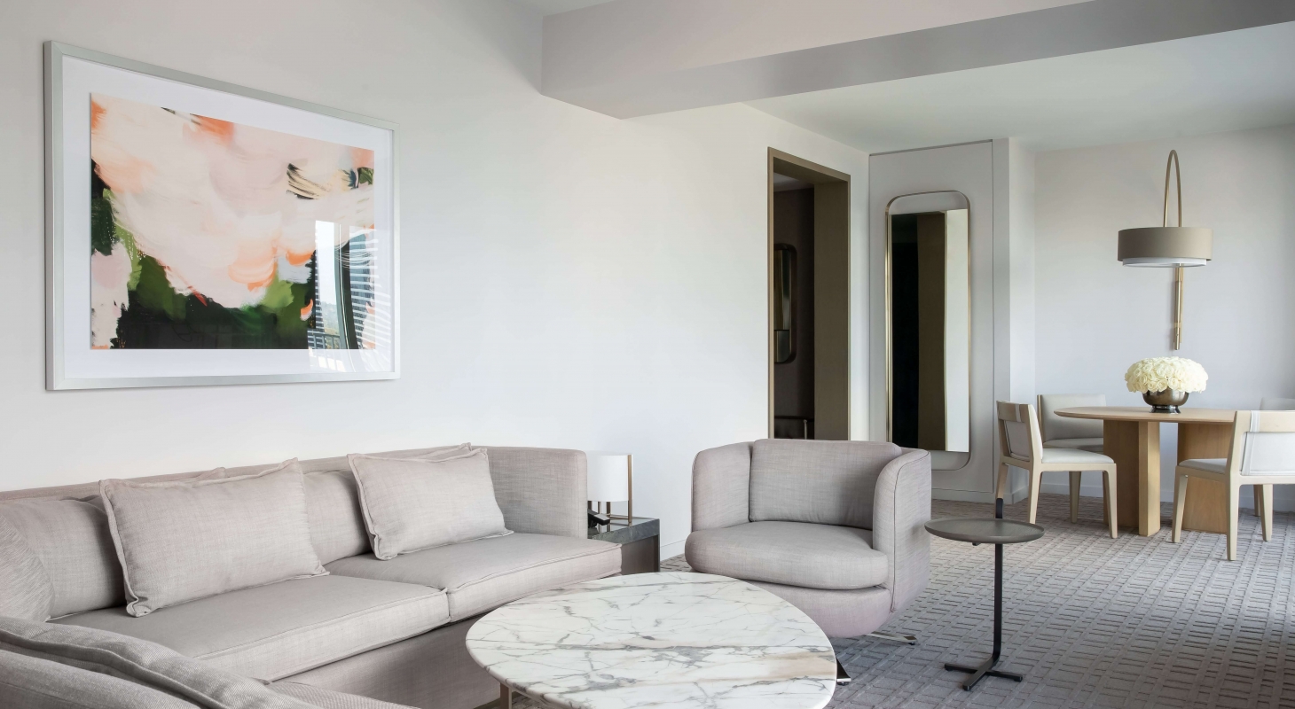 Image of Suite Seating Area at Fairmont Century Plaza, in Los Angeles, California, opened in 1961 and a member of Historic Hotels of America since 2022.