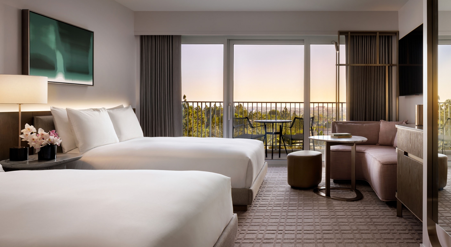 Image of Guestroom with Two Beds at Fairmont Century Plaza, in Los Angeles, California, opened in 1961 and a member of Historic Hotels of America since 2022.