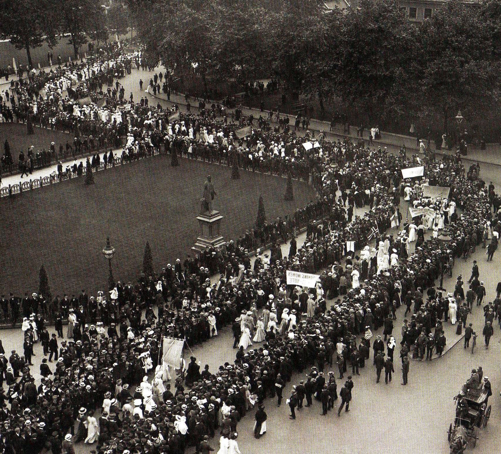 Suffragette Parade passing through Parliament Square March 19 1908