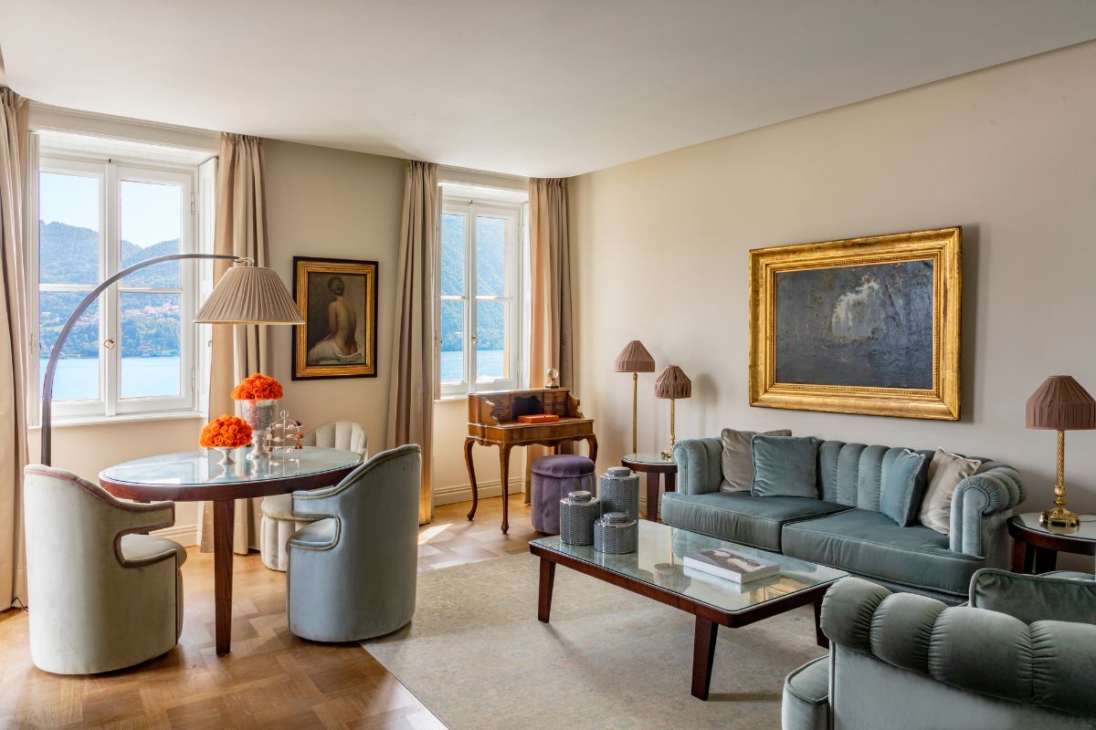 Image of Suite Emilia at Grand Hotel Tremezzo, a member of Historic Hotels Worldwide since 2012, dates back to 1910.