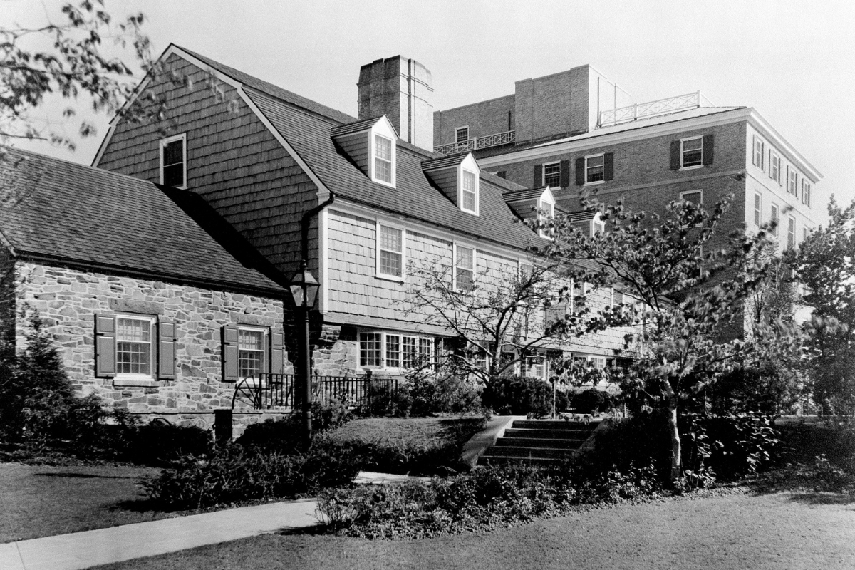 Historic image of the facade of The Nassau Inn (1756), a member of Historic Hotels of America since 2024. Pictured is the exterior and grounds of the building.
