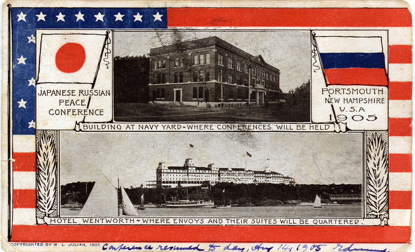 Treaty of Portsmouth postcard Hotel- Wentworth and Portsmouth Naval Shipyard