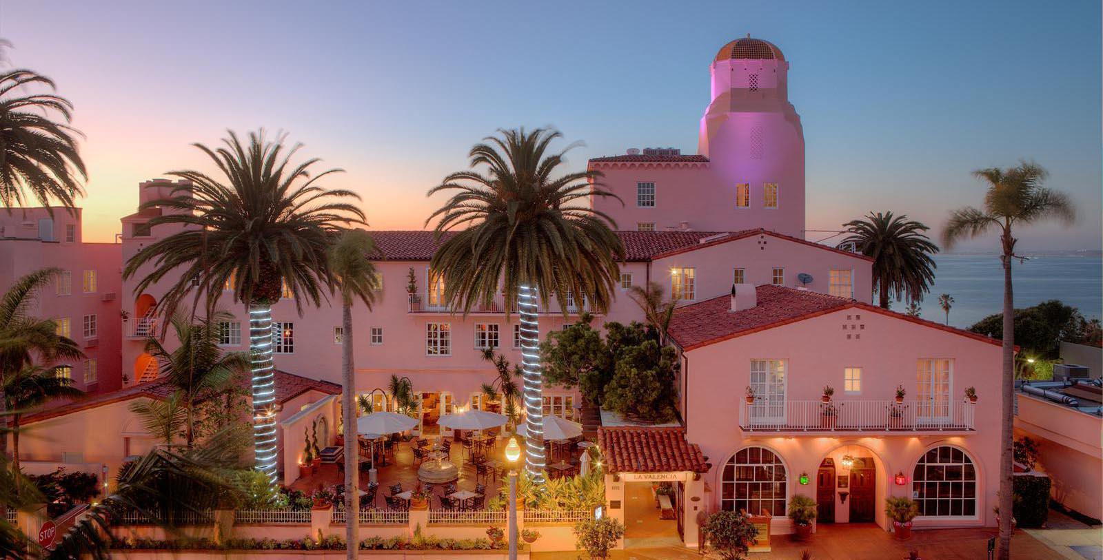 Image of Exterior at Night, La Valencia Hotel in La Jolla, Califronia, 1926, Member of Historic Hotels of America, Overview Video