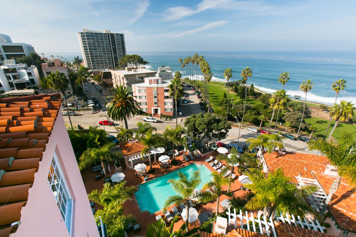 Image of Outdoor Pool with Exterior at La Valencia Hotel, 1926, Member of Historic Hotels of America, in La Jolla, California.