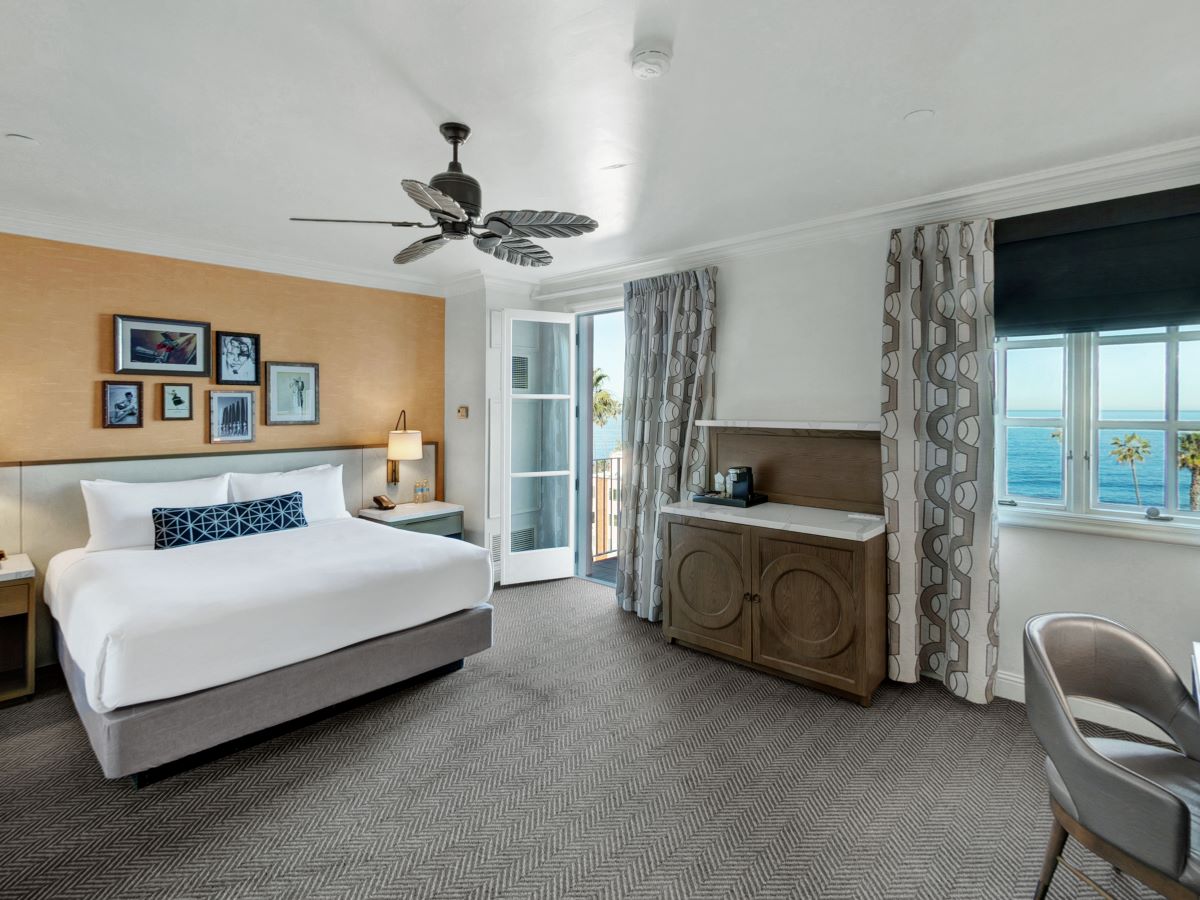 Image of Classic King Ocean Guestroom. La Valencia Hotel, a charter member of Historic Hotels of America since 1989, dates back to 1926.