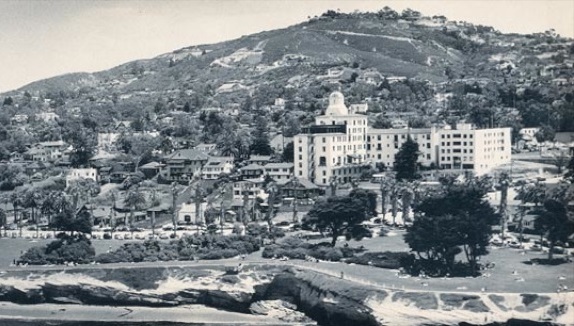 Historical Image of Exterior Aerial View, La Valencia Hotel, 1926, Member of Historic Hotels of America, in La Jolla, California.