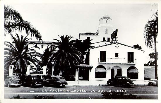 Historical Image of Exterior on Postcard, La Valencia Hotel, 1926, Member of Historic Hotels of America, in La Jolla, California.