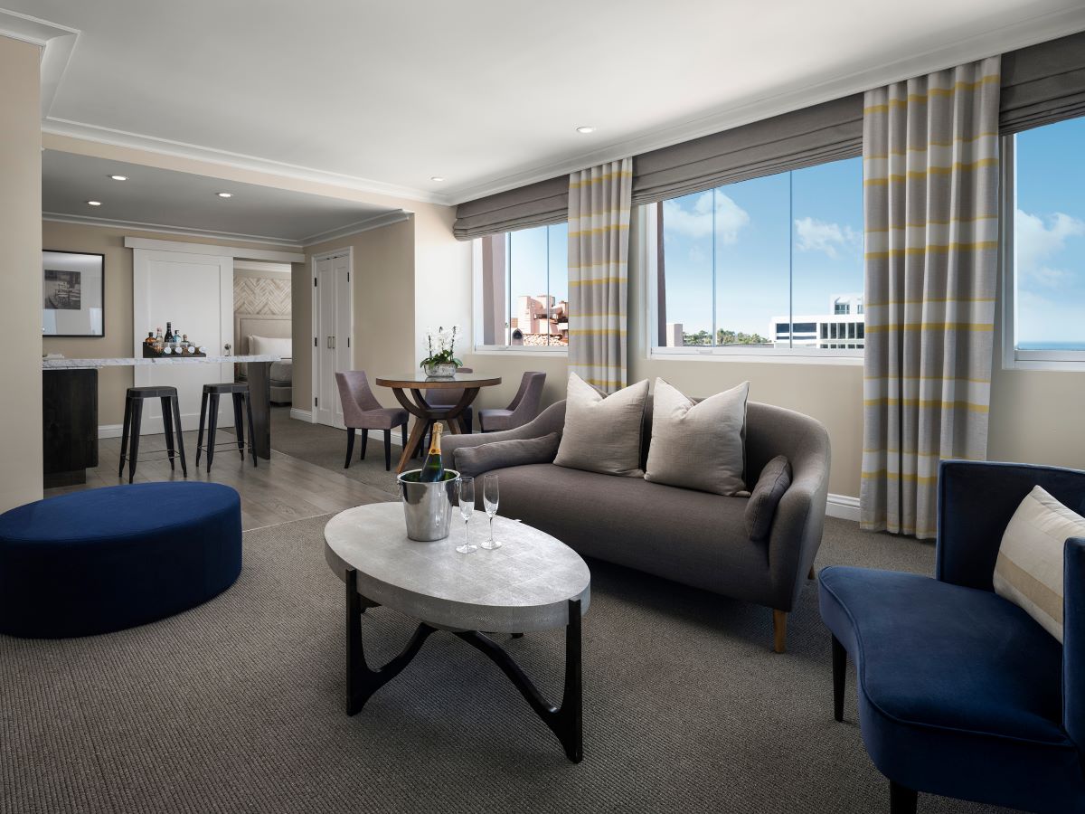 Image of Sky Suite Living Area. La Valencia Hotel, a charter member of Historic Hotels of America since 1989, dates back to 1926.