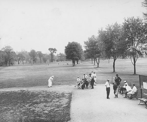 Historic Image of Golfers at Putting Green, West Baden Springs Hotel, 1902, Member of Historic Hotels of America, in West Baden Springs, Indiana, Golf