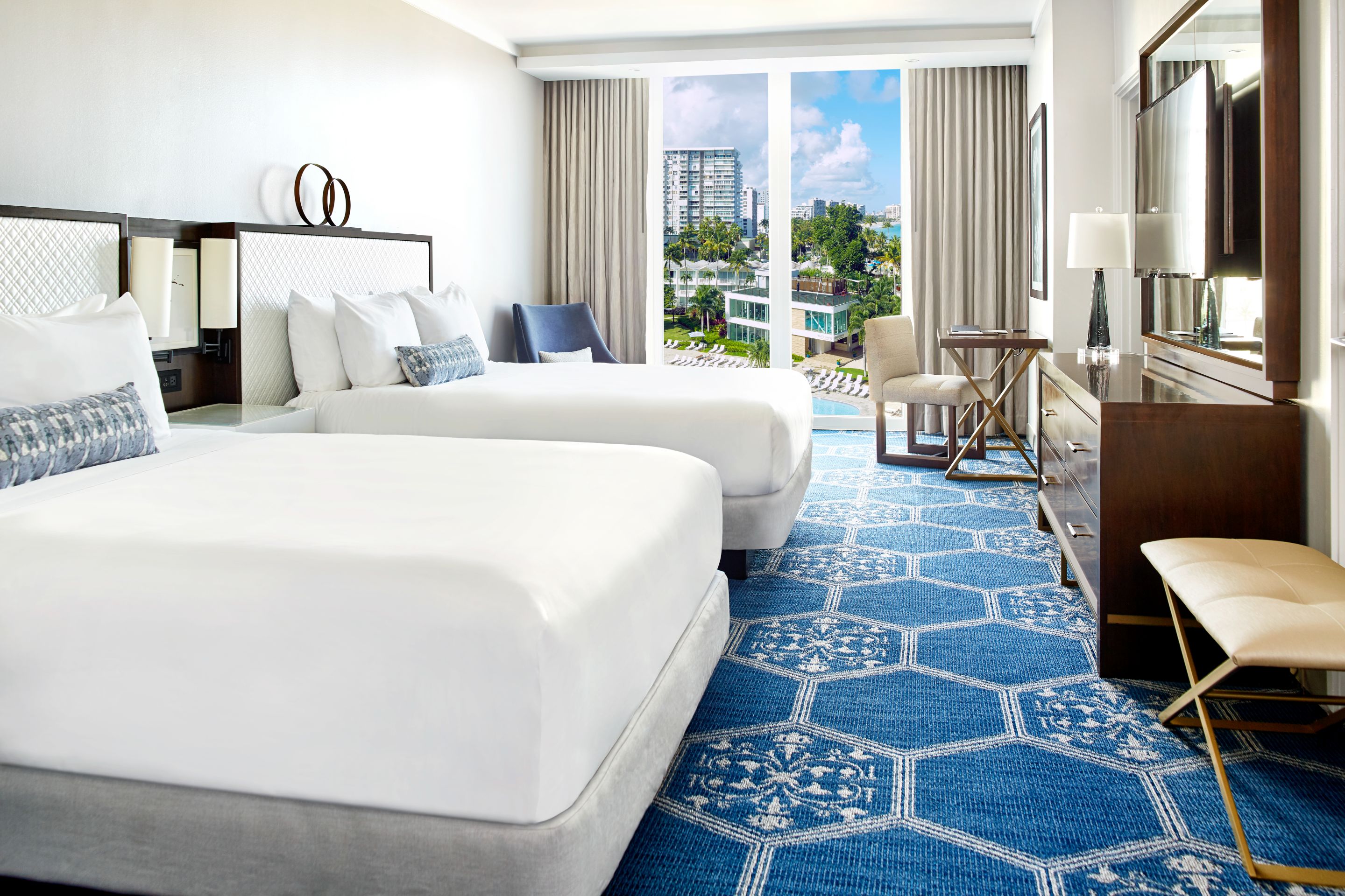 Image of Fairmont Partial Oceanview Guestroom at Fairmont El San Juan Hotel, a member of Historic Hotels of America since 2022, located in San Juan, Puerto Rico