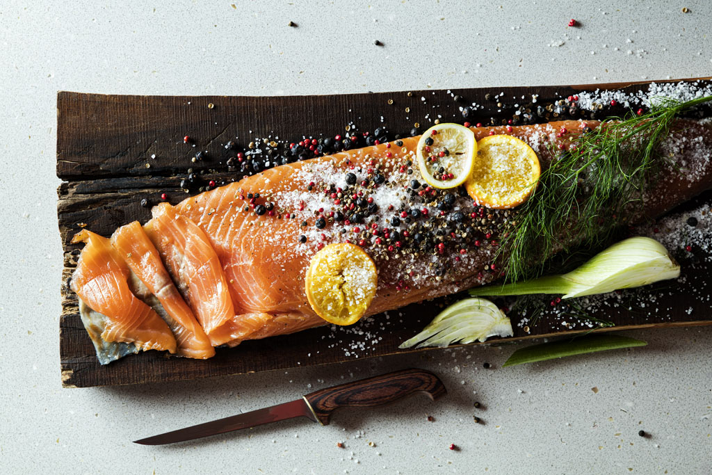 Image of Smoked salmon served at Le Saint-Laurent Restaurant at Fairmont Le Manoir Richelieu, 1899, a member of Historic Hotels Worldwide since 2018, Charlevoix, Quebec, Canada
