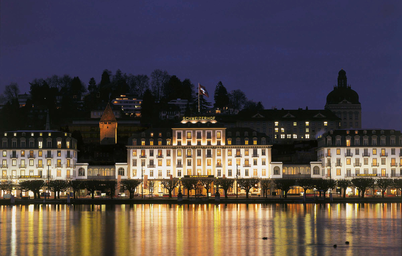 Image of Exterior at Night, Hotel Schweizerhof Luzern, Switzerland, 1845, Member of Historic Hotels Worldwide, Overview Video