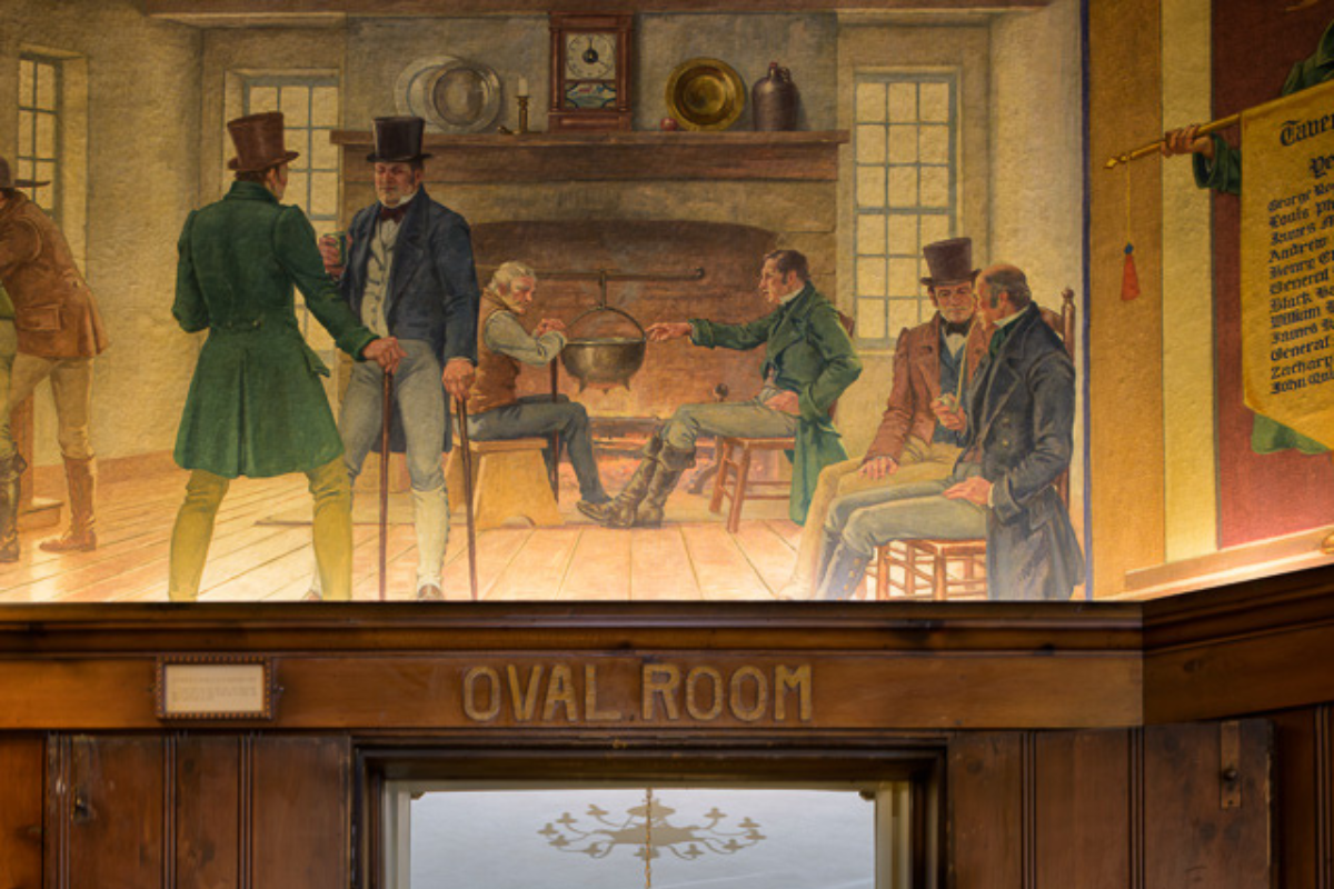 Image of Mural Over Entrance to the Oval Room at the George Washington Hotel in Washington, Pennsylvania, is a member of Historic Hotels of America since 2023.
