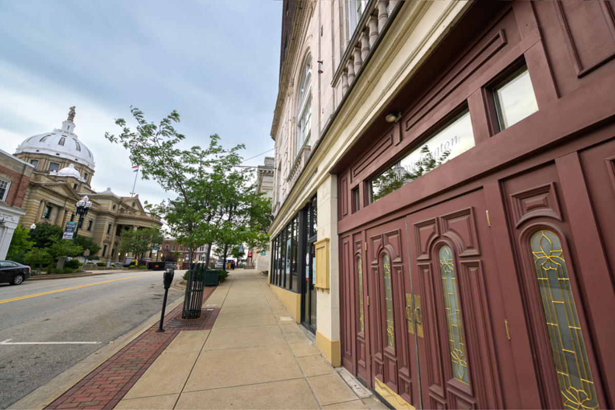Image of street view at the George Washington Hotel in Washington, Pennsylvania, is a member of Historic Hotels of America since 2023.